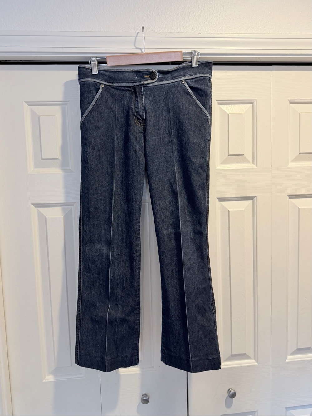 VTG 90s Y2K Adolfo Dark Wash Contrast Piping Denim Trouser Jeans #0173